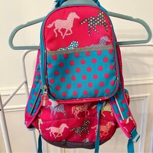 Garnet Hill Pink and Teal Kids Backpack, Lunchbox, and Snack Pack with Horses